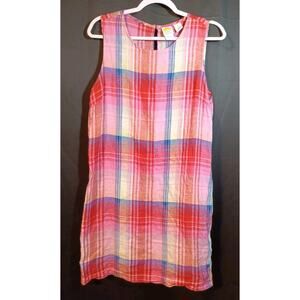 C&C California Women's 8 Dress 100% Linen Shift Plaid Coastal Vacation Colorful